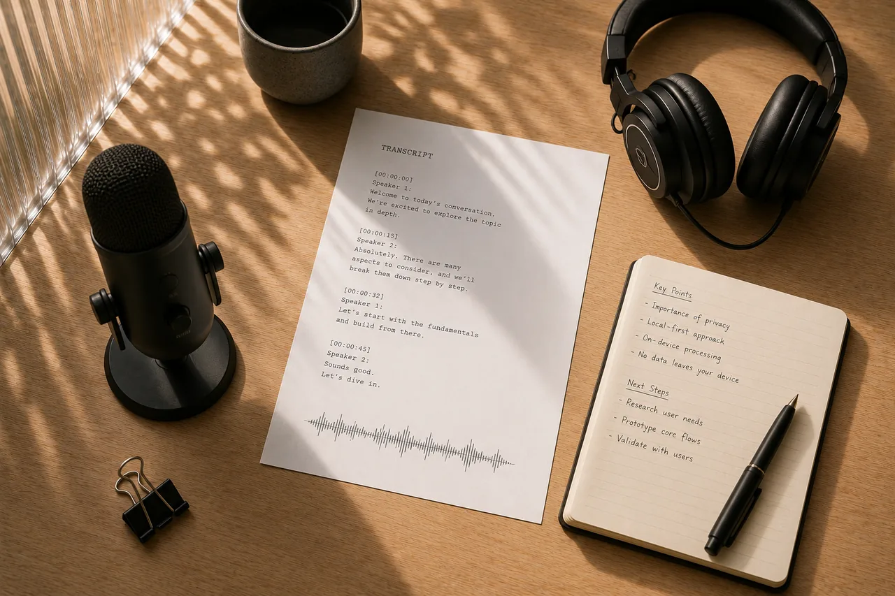 Microphone, waveform transcript, and headphones for private transcription